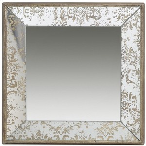 VYNXARIA 24"*24" Antique Silver Square Mirror with Floral Accents, Decorative Display Tray, Hanging Mirror, Traditional Home Decor - 1 of 4