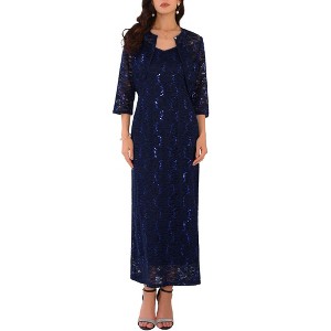 INSPIRE CHIC Women's Sequin 2 Piece Cocktail Lace Spaghetti Strap Maxi Dresses and Cropped Long Sleeve Cardigan Sets - 1 of 4