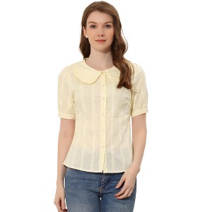 Allegra K Women's Peter Pan Collar Swiss Dots Short Sleeves Button Front Shirt - 1 of 4