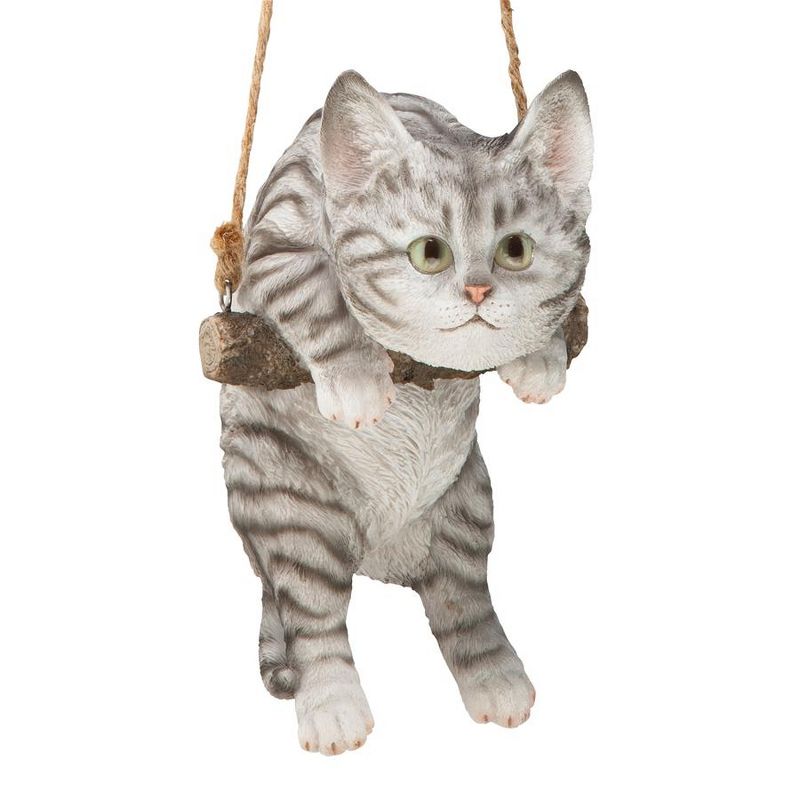 Design Toscano Gray Tabby Kitty On A Perch Hanging Cat Sculpture - Multicolored, 2 of 7