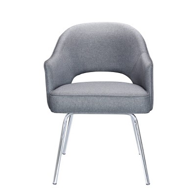 Sleek Gray Linen and Chrome Guest Chair with Fixed Arms