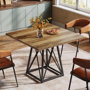 Lantine Square Dining Table for 4, 35.4-Inch Small Dining Table with Metal Base for Dining Room, Small Space, Apartment, Rustic Brown & Black - 1 of 4