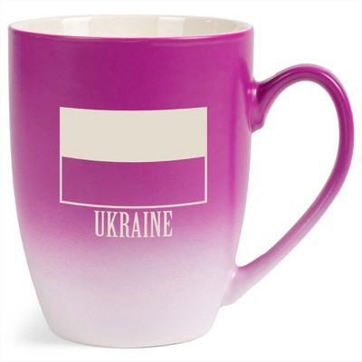 Elanze Designs Ukraine Ukrainian Flag 12 Ounce Ceramic Laser-Etched Engraved Drinkware Mug, Fuchsia and White Ombre