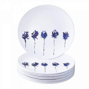 Silver Spoons Floral Painted Plastic Plates for Party, Heavy Duty Disposable Dinner Set, Blue (10 PC) - Pallete Collection