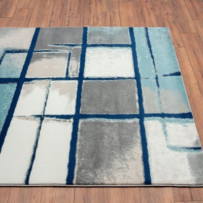 Blue Geometric 9' x 12' Stain-Resistant Synthetic Area Rug