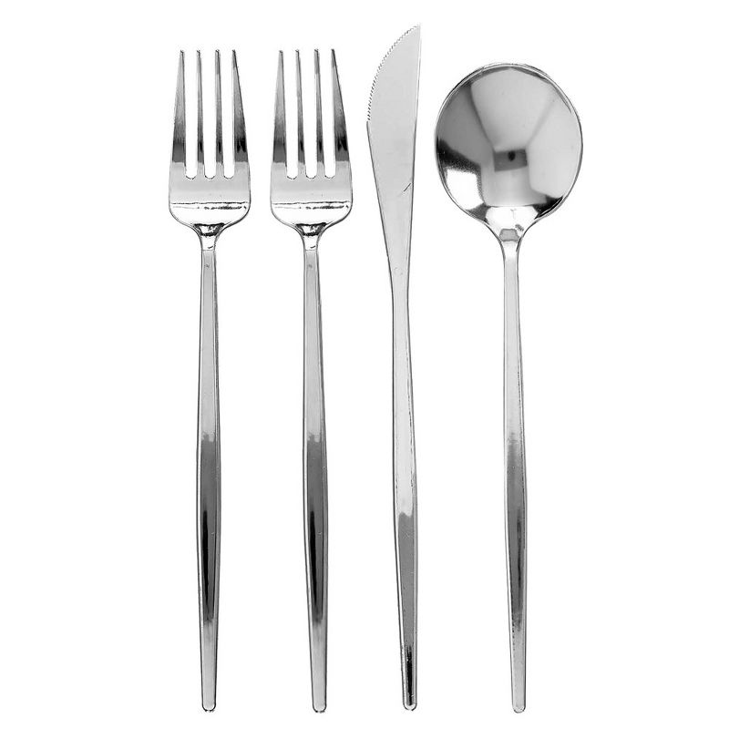 Silver Spoons Modern Disposable Flatware Set, Includes 48 Forks, 24 Spoons and 24 Knives, Opulence Collection, 1 of 5