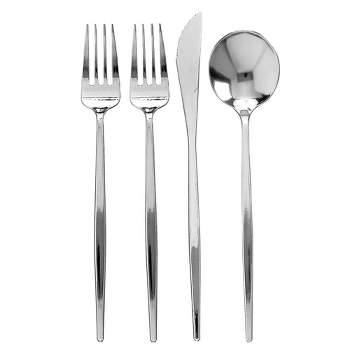 Silver Spoons Modern Disposable Flatware Set, Includes 48 Forks, 24 Spoons and 24 Knives, Opulence Collection