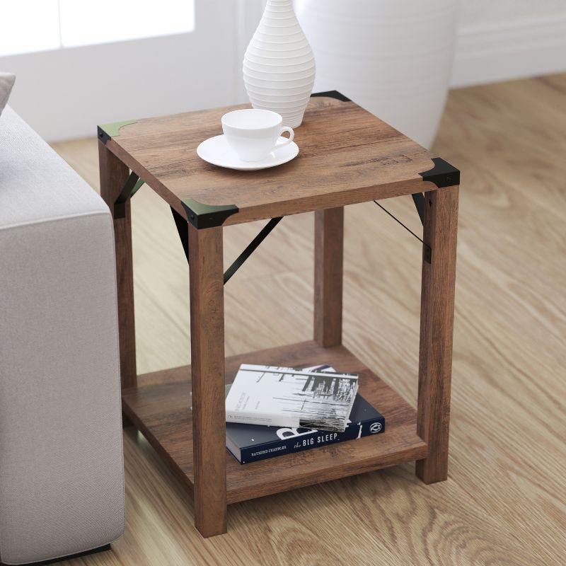 Merrick Lane Modern Farmhouse Engineered Wood End Table and Powder Coated Steel Accents, 4 of 11