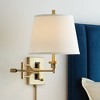 Barnes and Ivy Eleganta Swing Arm Wall Lamp with Cord Cover Brushed Satin Brass Plug-in Light Fixture White Linen Empire Shade for Bedroom Living Room - image 2 of 4