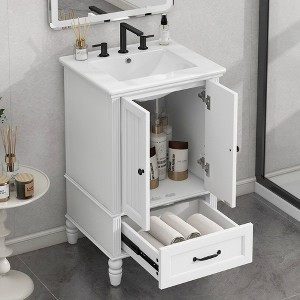 TIRAMISUBEST 20" Bathroom Vanity with Ceramic Sink, Freestaning Bathroom Vanity Cabinet with 2 Doors, 1 Drawer and Adiustable Foot Pads - 1 of 4