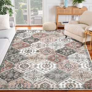 Small Area Rugs Vintage Tile Patchwork Carpet, Bohemian Flair Non-Slip Non-Shedding Rugs Machine Washable Area Carpet - 1 of 4