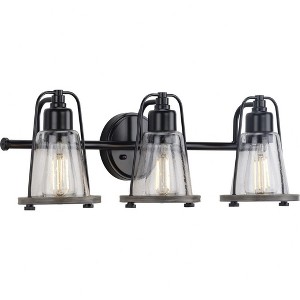 Progress Lighting Conway 3-Light Bath Vanity Light, Steel, Matte Black, Clear Seeded Glass Shade - 1 of 2