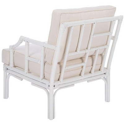 Chinoiserie-Chic White Rattan Accent Chair with Plush Cushion