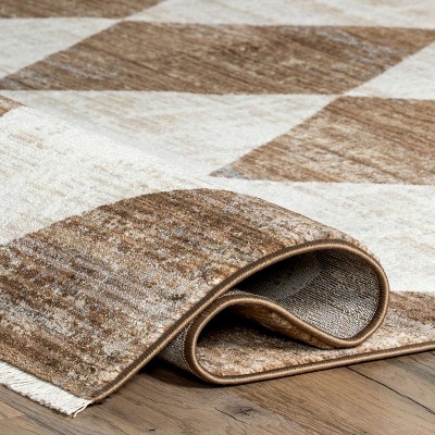 Meline Beige and Brown Checkered Rectangular Area Rug