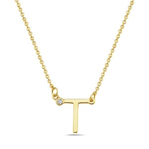 Stylish 14k gold plated initial necklace adorned with sparkling cubic zirconia for a personalized and elegant touch. - 1 of 2