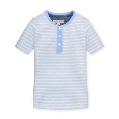 Kid Boy Button Design Stripe/ Dark Blue Short-sleeve Henley Shirt