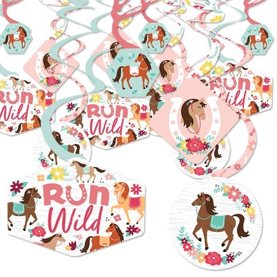 Big Dot of Happiness Run Wild Horses - Pony Birthday Party Hanging Decor - Party Decoration Swirls - Set of 40