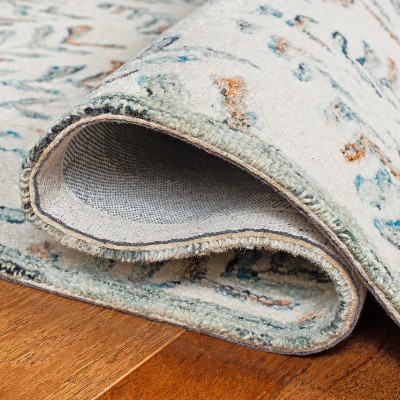Ivory and Blue Hand-Tufted Wool Runner Rug