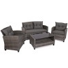 Tangkula 4-Piece Outdoor Patio Furniture Set Rattan Wicker Conversation Sofa Set with Coffee Table - image 4 of 4