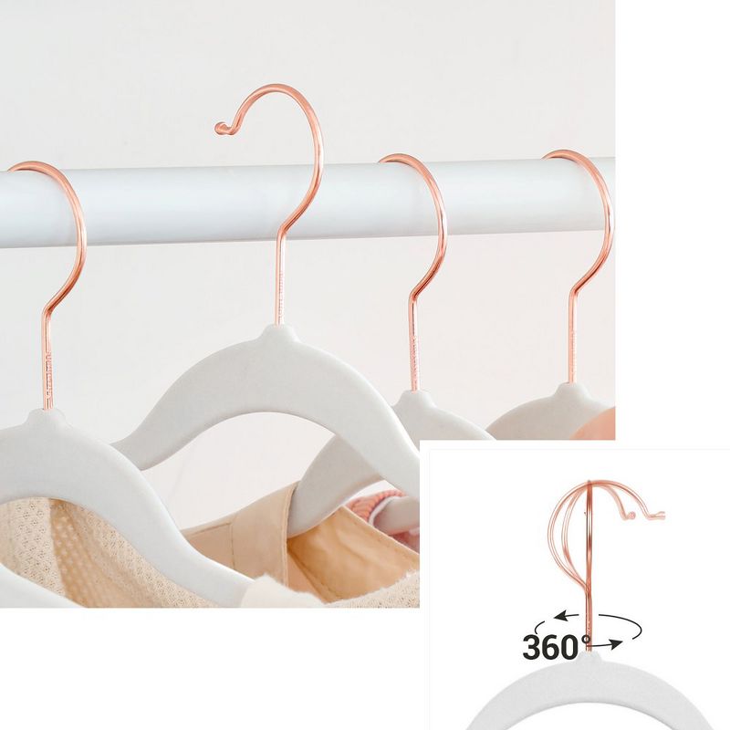 SONGMICS Velvet Hangers Non-Slip Hangers with Rose Gold-Colored Swivel Hooks Slim Space-Saving Hangers, 3 of 8