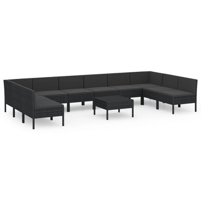 vidaXL Patio Lounge Set Outdoor Sectional Sofa Set Table Poly Rattan Black