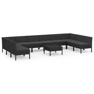 vidaXL Patio Lounge Set Outdoor Sectional Sofa Set Table Poly Rattan Black - 1 of 4