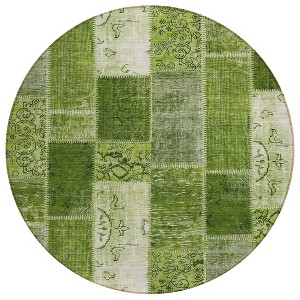 Olive Green And Artichoke Green Patchwork Washable Indoor Outdoor Area Rug - 1 of 4