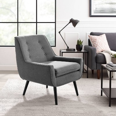 Gray Microfiber Accent Chair with Wood Legs