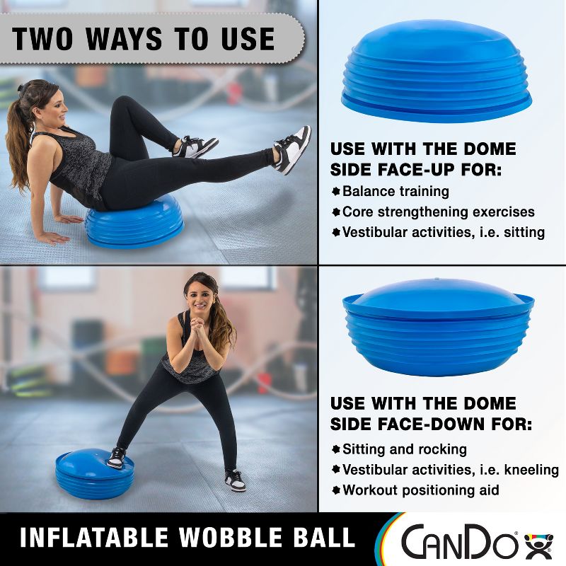 CanDo Inflatable Wobble Ball Balance Dome for Stability, Strengthening, Balancing Training, Vestibular Activities, Exercising and Active Seating, Blue, 3 of 6