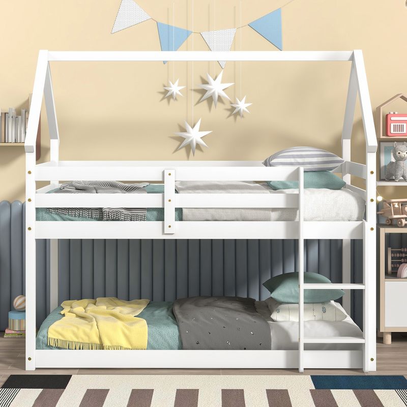 Twin over Twin Loft Bed with Roof Design, Safety Guardrail and Ladder-ModernLuxe, 2 of 8