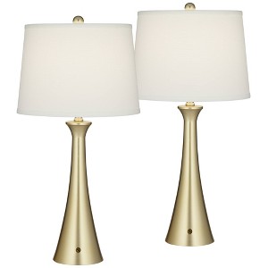 360 Lighting Karl 27 1/2" Tall Modern Table Lamps Set of 2 Full Range Dimmer USB Port Gold Metal Living Room Charging Bedroom Bedside White Shade - 1 of 4