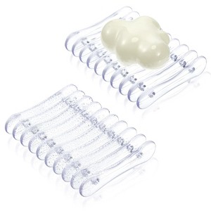 Aoibox 2-Pack Plastic Soap Holder with Self-Draining Design, Soap Tray and Saver for Bathroom, Toilet, Shower, Kitchen, and Restaurant Counter (Clear) - 1 of 4