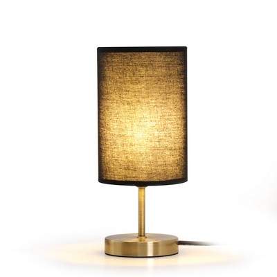 HBEZON 12'' Brass Table Lamp with Black Cylinder Linen Shade for End Table, Bedroom, Living Room, Office, Study