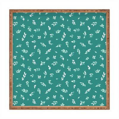 Ninola Design Small Leaves Botanical Pine Green 12" x 12" Square Bamboo Tray - Deny Designs