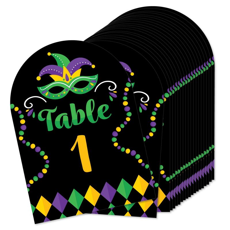 Big Dot of Happiness Colorful Mardi Gras Mask - Masquerade Party Double-Sided 5 x 7 inches Cards - Table Numbers - 1-20, 1 of 9