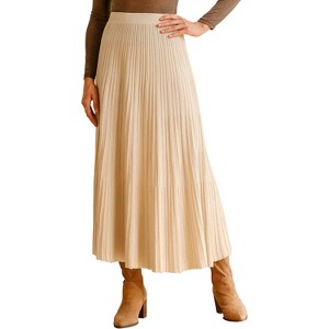 Women's Wool Blend A-Line Long Skirt with Wide Elastic Waistband & Flow Pleats - 1 of 4