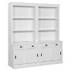 83.4-inch tall bookcase set with LED lighting, modern bookcase set with sliding doors, drawers, and open shelves, white. - 4 of 4