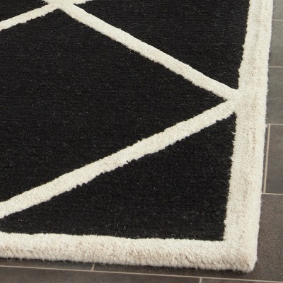 Hand-Tufted Black and Ivory Wool Geometric Area Rug