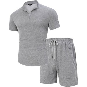 Men's 2 Pieces Outfits Quarter Zip Polo Shirt and Shorts Set 2025  Summer Casual Athletic Suit Tracksuit Set - 1 of 4