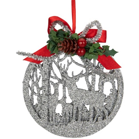 Frosted Wood Slice Glitter Bullseye Ornaments