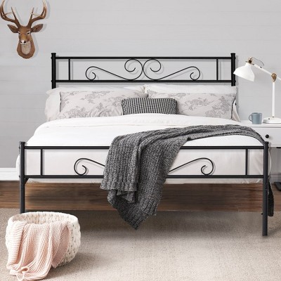 VECELO Metal Platform Bed Frame Simple Mattress Foundation with Vintage Headboard & Footboard