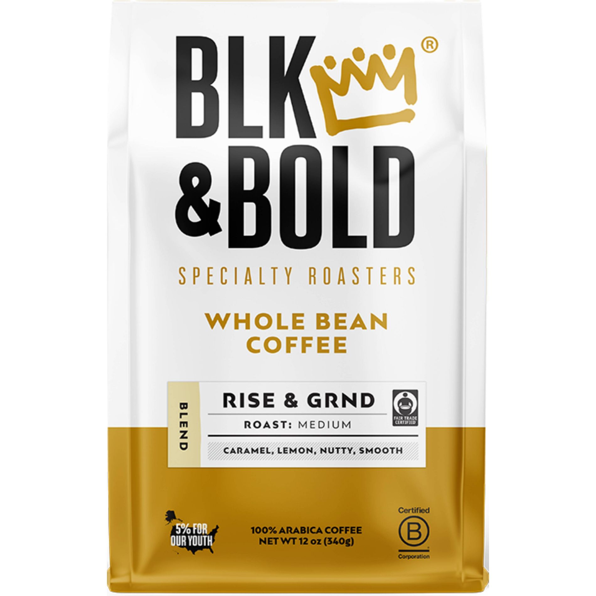 BLK & Bold Specialty Beverages RISE & GRND Medium Roast Whole Bean Coffee - 12oz