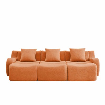 Aukfa Modular Teddy Fabric Sofa,Convertible Modular Sectional Sofa Set 3 Ottomans, 3-Seats Soft Boneless Design for Living Room, Orange