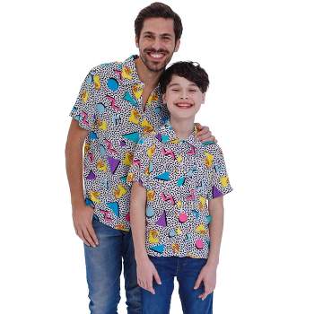 MTV Matching Family Button Down Dress Shirt Neon Logo Little Kid to Adult