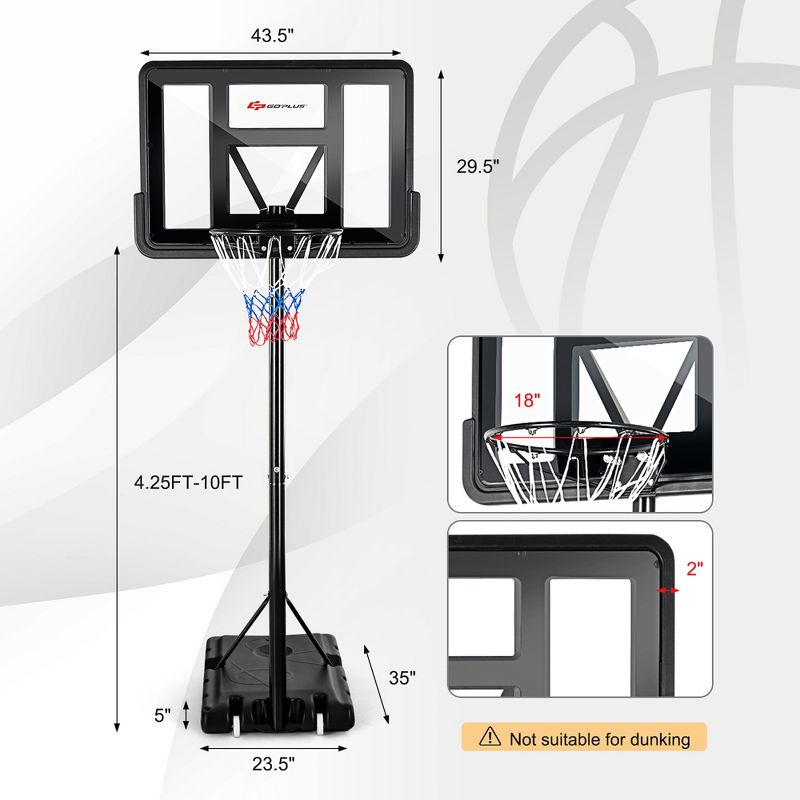 Costway Portable Basketball Hoop Stand Adjustable Height W/Shatterproof Backboard Wheels, 3 of 11
