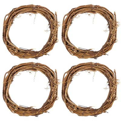 Unique Bargains Metal Door Window Decorations Hoop Round Rattan Wreaths 4 Pcs