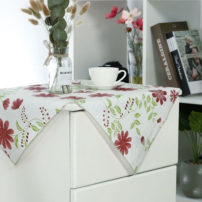 35"x35" Square Vinyl Water Oil Resistant Printed Tablecloths Red Nine-petals Flower - PiccoCasa