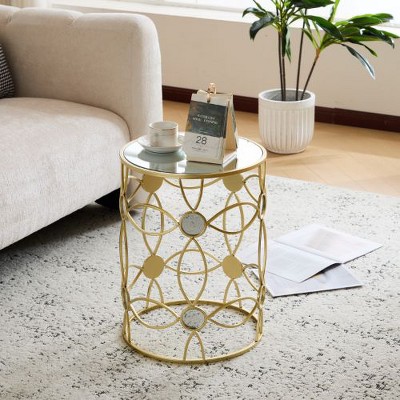 Gold Metal & Mirror Accent Table, 15" Round Outdoor Side Table, Patio End Tables for Living Room or Patio -Christopher Knight Home
