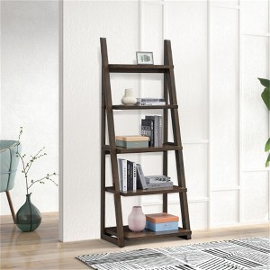 YONWAY 5-Tier Shelves, Bookshelf, Storage Rack, Bookcase with Rubber Wood Frame, Ladder Shelf for Living Room, Home Office, Kitchen - 1 of 4