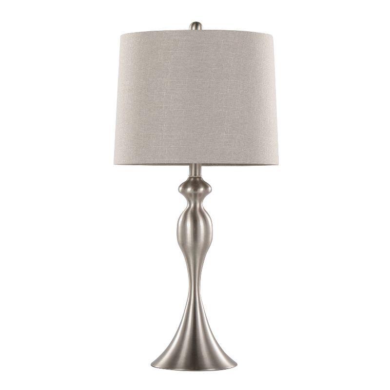 LumiSource (Set of 2) Ashland 27&#34; Contemporary Metal Table Lamps Brushed Nickel with Light Gray Textured Linen Shade from Grandview Gallery, 2 of 7